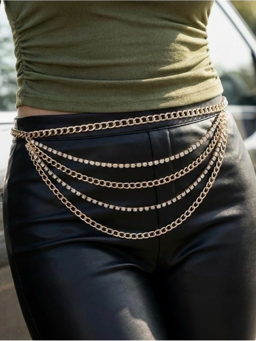 Gold Draped Multi-Chain Rhinestone Waist Belt - Picture 10 of 12